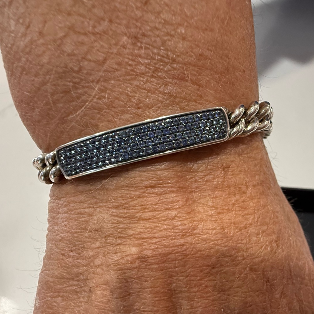 David Yurman Full Pave ID bracelet blue sapphire and silver - Picture 5 of 10